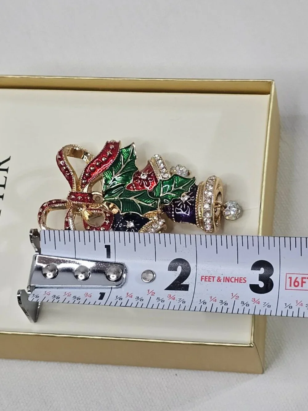Napier Christmas Triple Bells Brooch Moving Rhinestone Clappers Enameled Jewelry